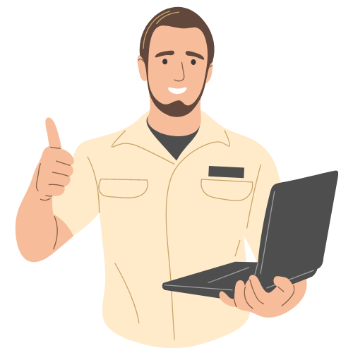 Service technician icon holding computer.